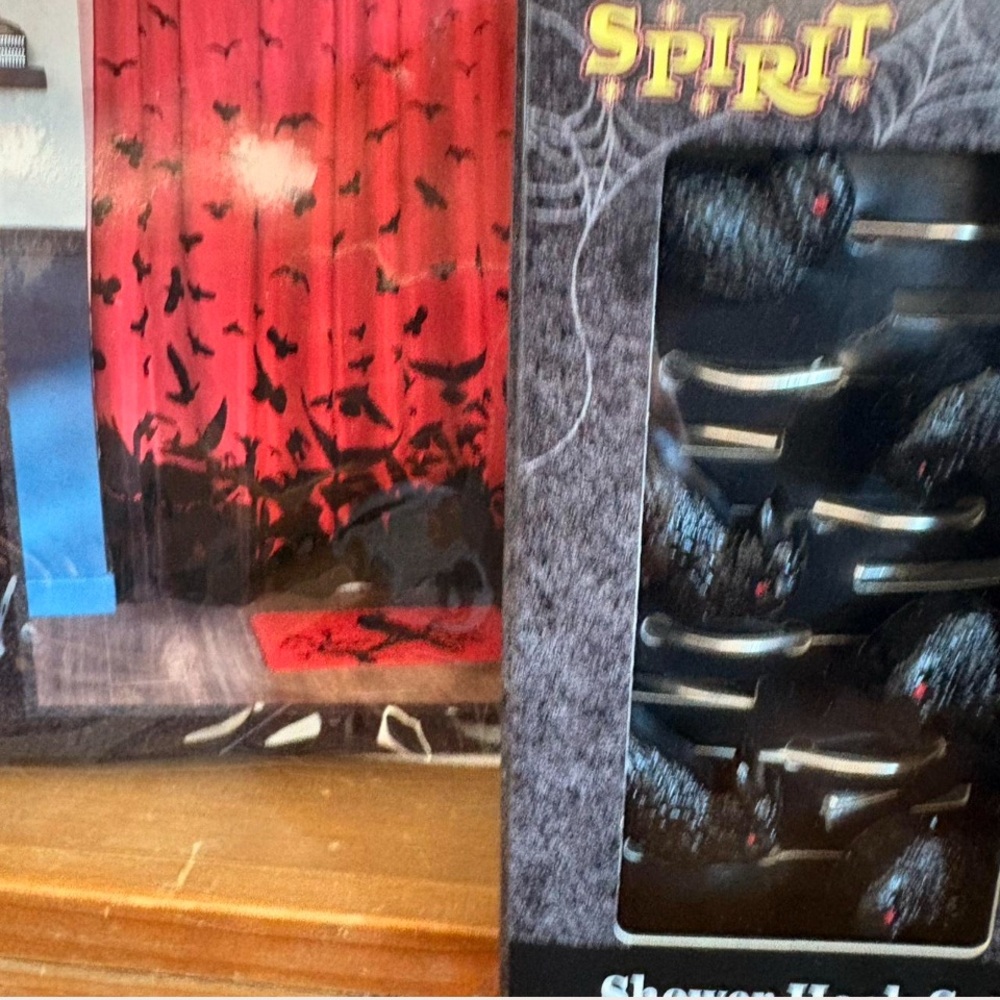 Raven Red & Black 72” x 72” Spirit Shower Curtain & 12 Raven Shower Hook Set